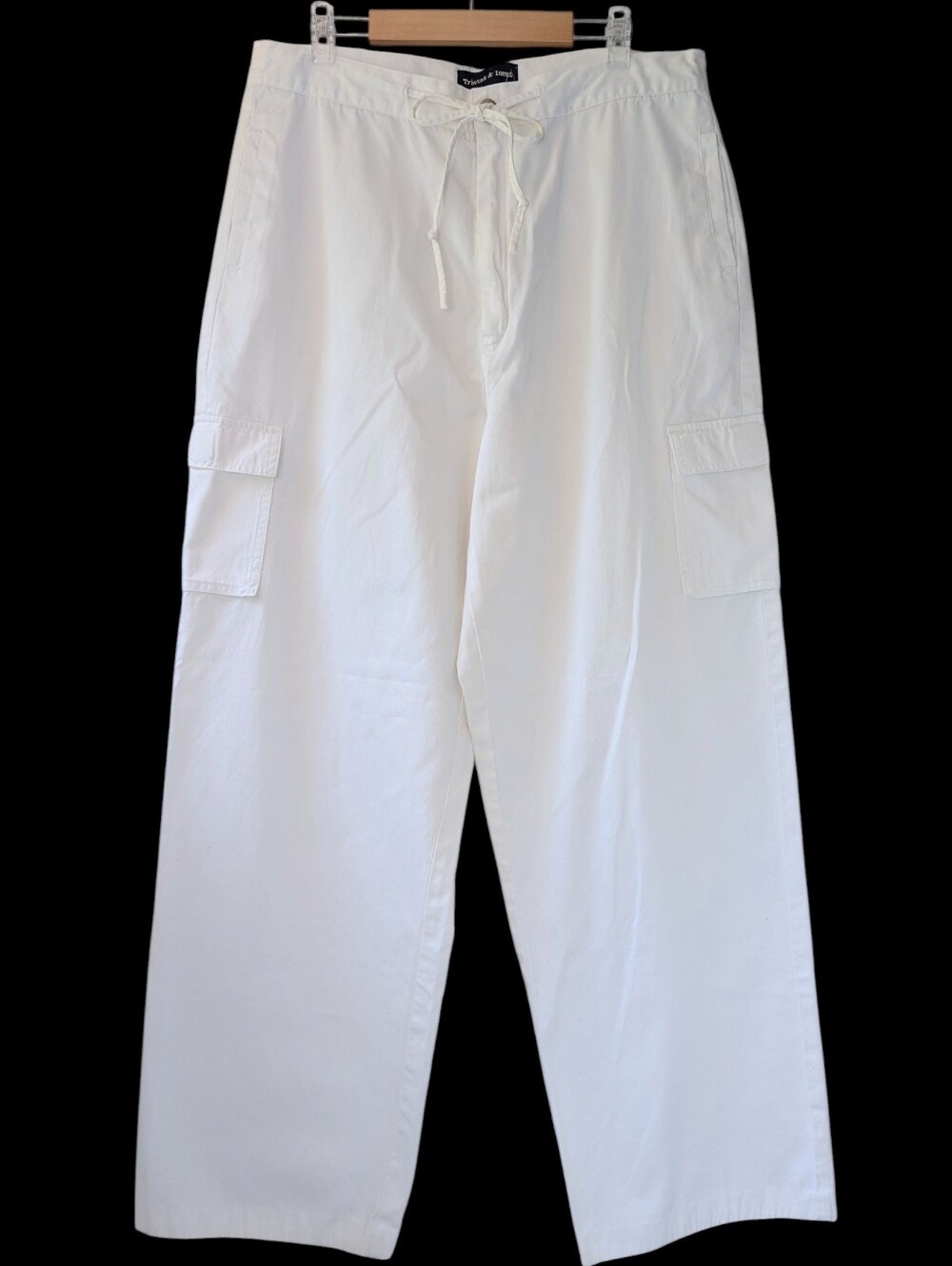 Vintage Wide Leg High Rise White Cotton Cargo Pants